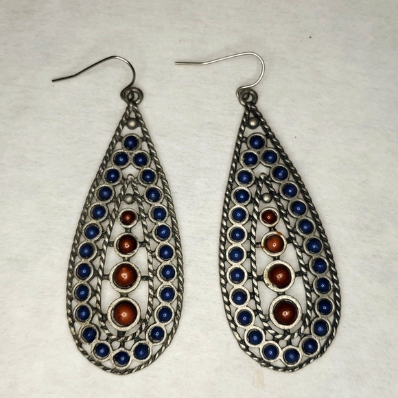 Bohemian Tear Drop Earing with Brown and Blue bead accents - Picture 1 of 4